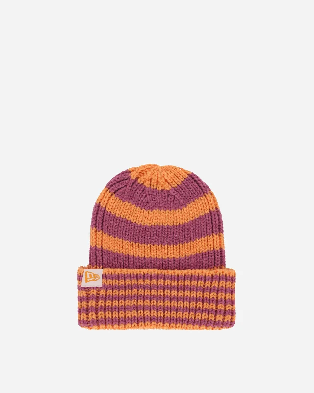 Stripe Cuff Knit Beanie Orange