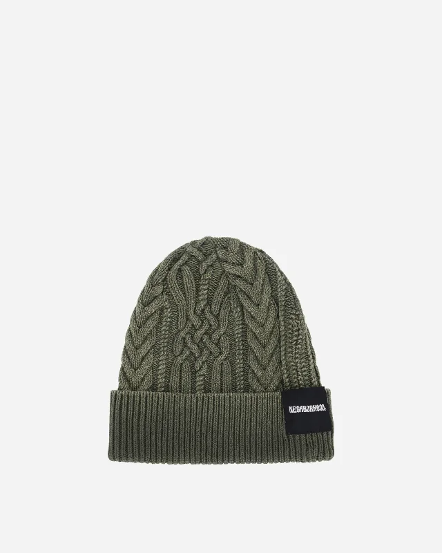 Washed Cable Beanie Olive Drab