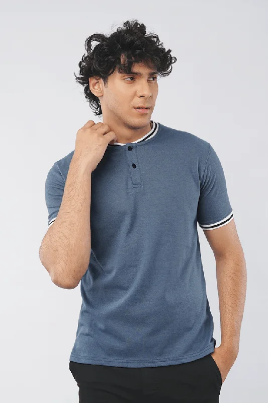 Heather Blue Pique Henley T-shirt