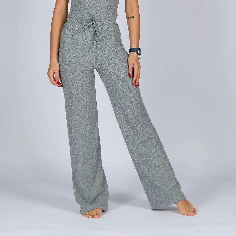 Med Grey Heather | Women Ribbed Wide Leg Lounge Pants