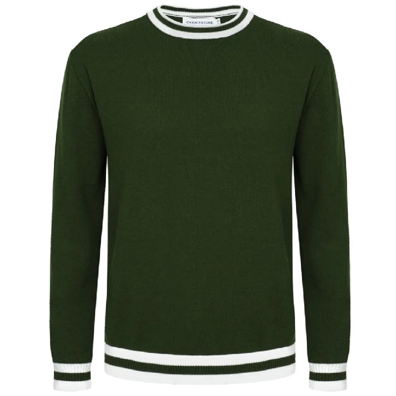 Men's Army Green Knitted Long Sleeve Solid T-Shirt