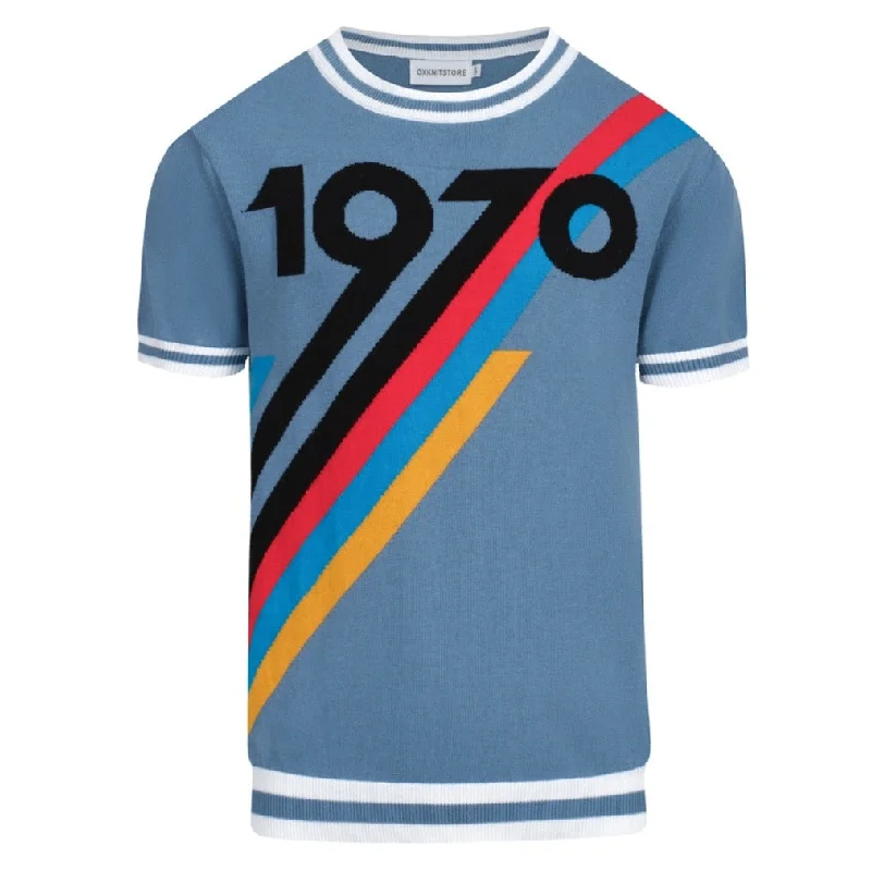 Men's blue vintage 1970 knit T-shirt