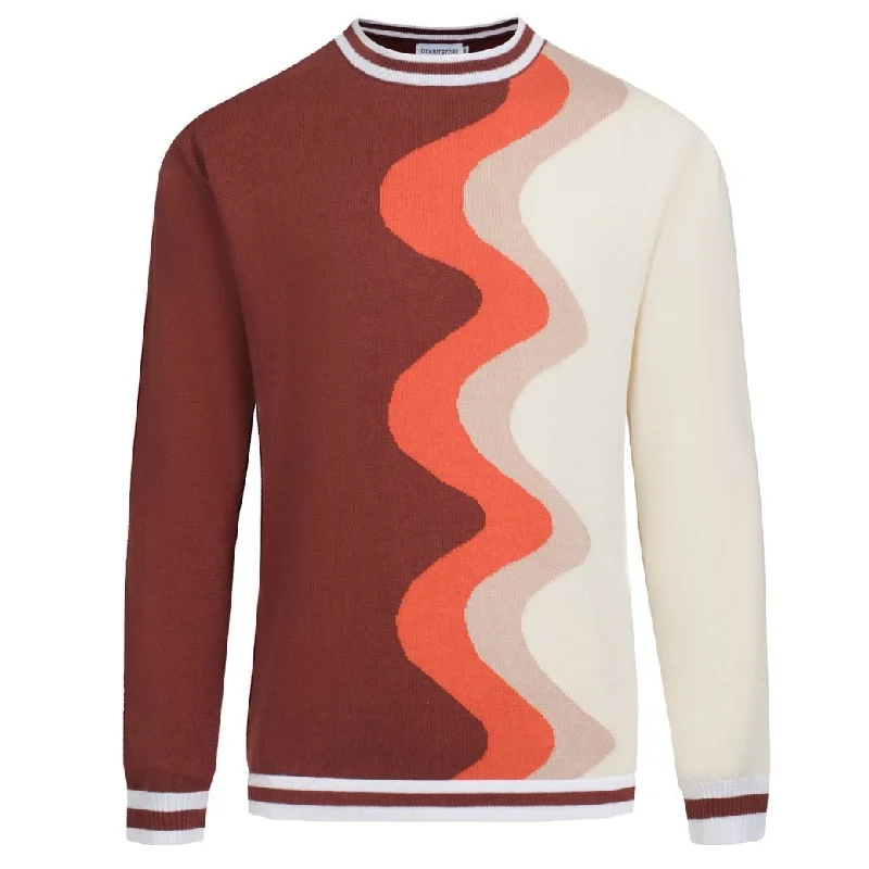 Men's brown wavy knit crew neck knit T-shirt