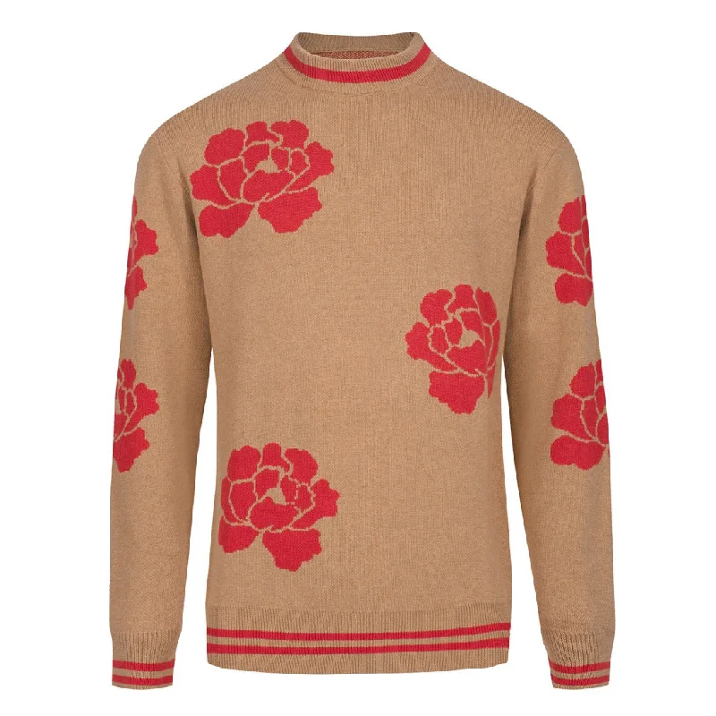 Men's coffee-colored floral 1950s knit T-shirt