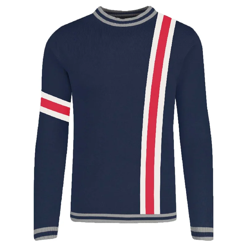 Men's dark blue striped 1950s crew-neck Knitted T-Shirts