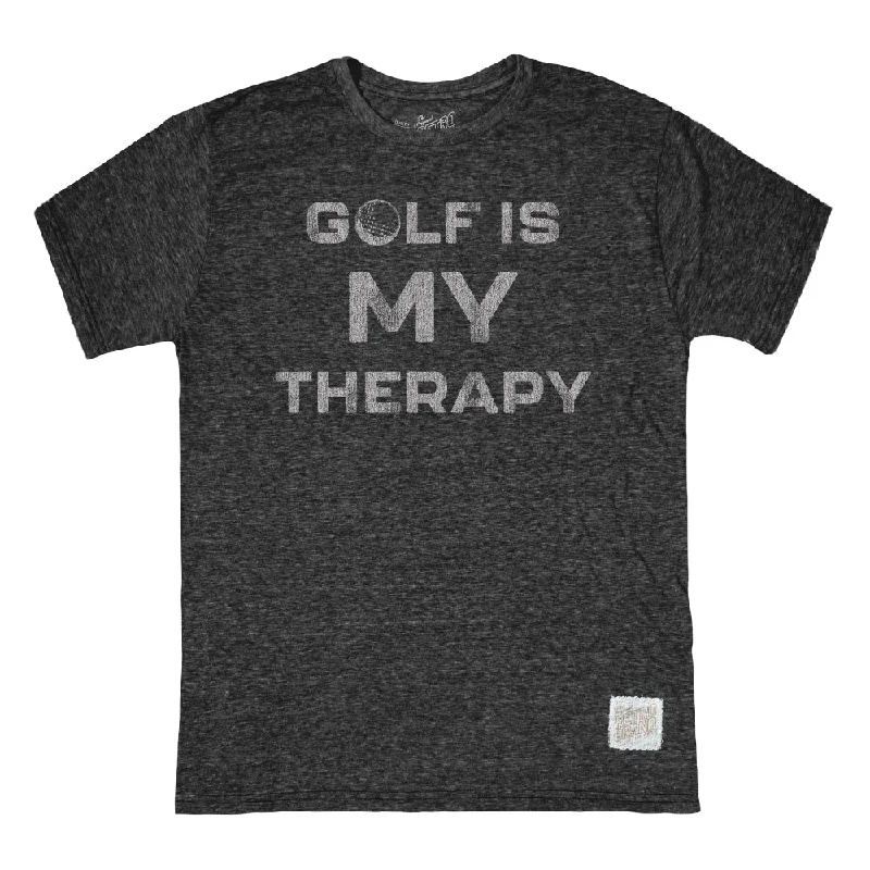 Retro Brand Golf Is My Therapy Tri-Blend Unisex T-Shirt - Black