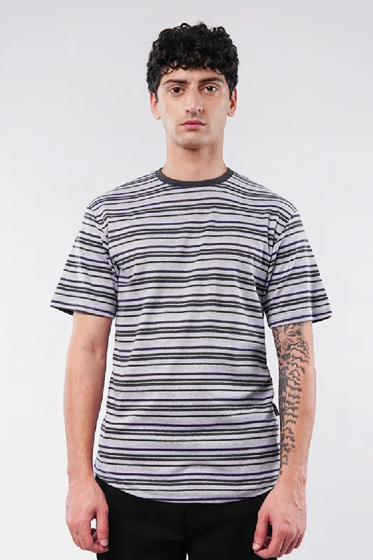 Striped Curved Hem T-Shirt - Heather Grey