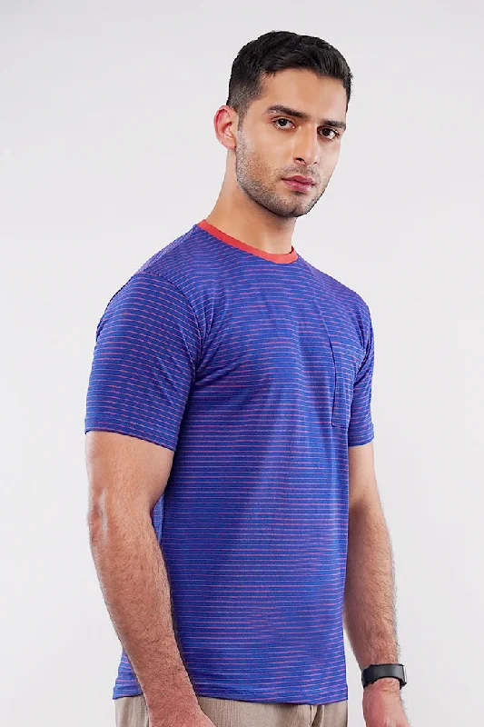 Striped Pocket T-Shirt - Blue & Orange