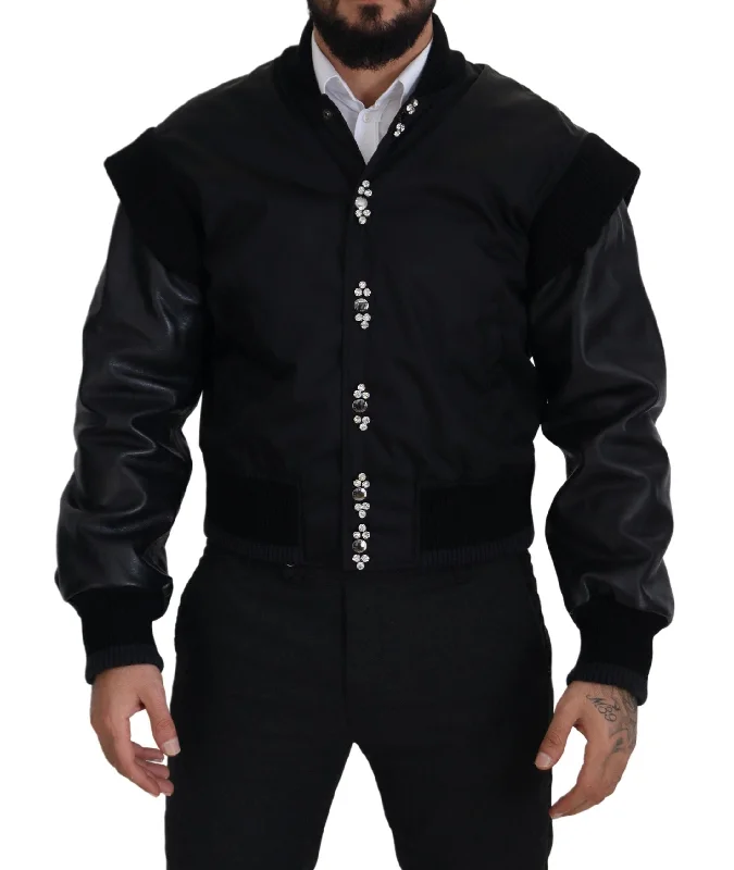 Dolce & Gabbana Elegant  Crystal-Embellished Bomber Men's Jacket