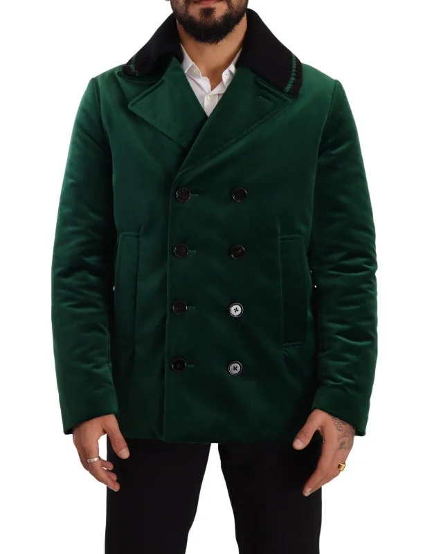 Dolce & Gabbana Elegant Velvet Double Breasted Men's Overcoat