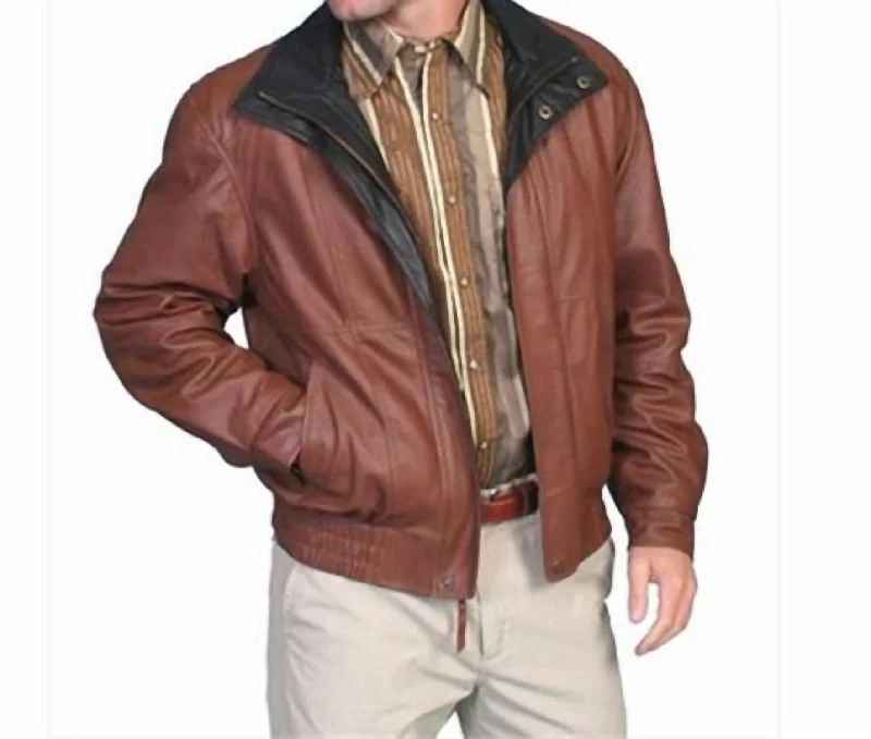 Double Collar Leather Jacket In Brown