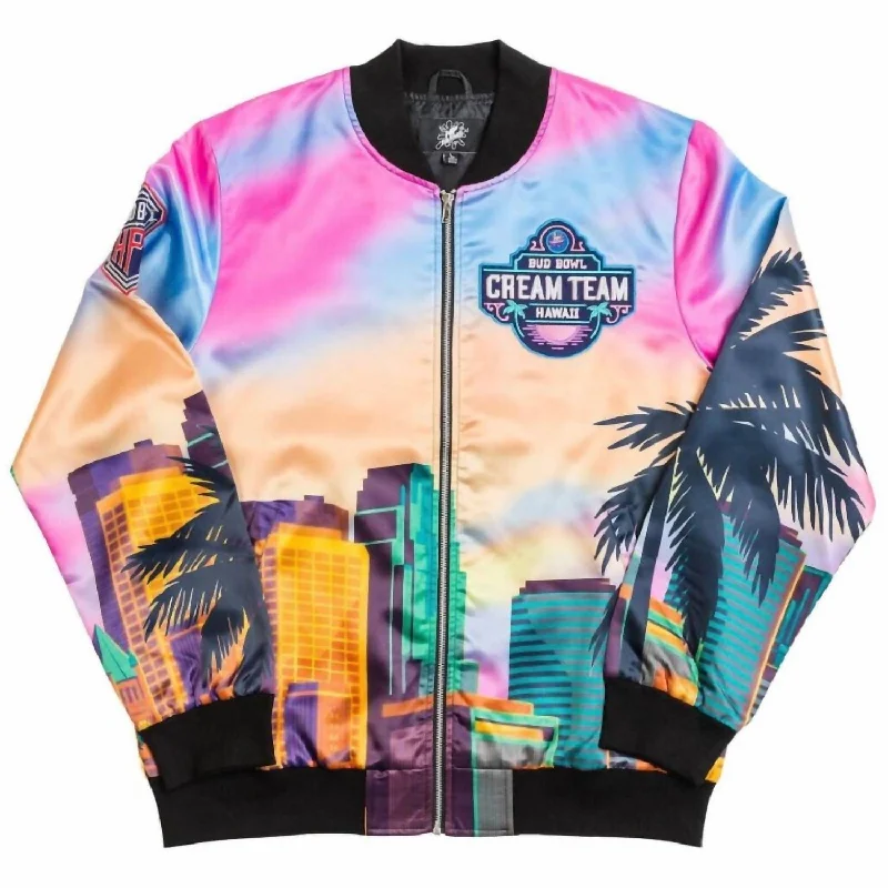 Men's Cream Team Hawaii Light Weight Satin Jacket In Multi