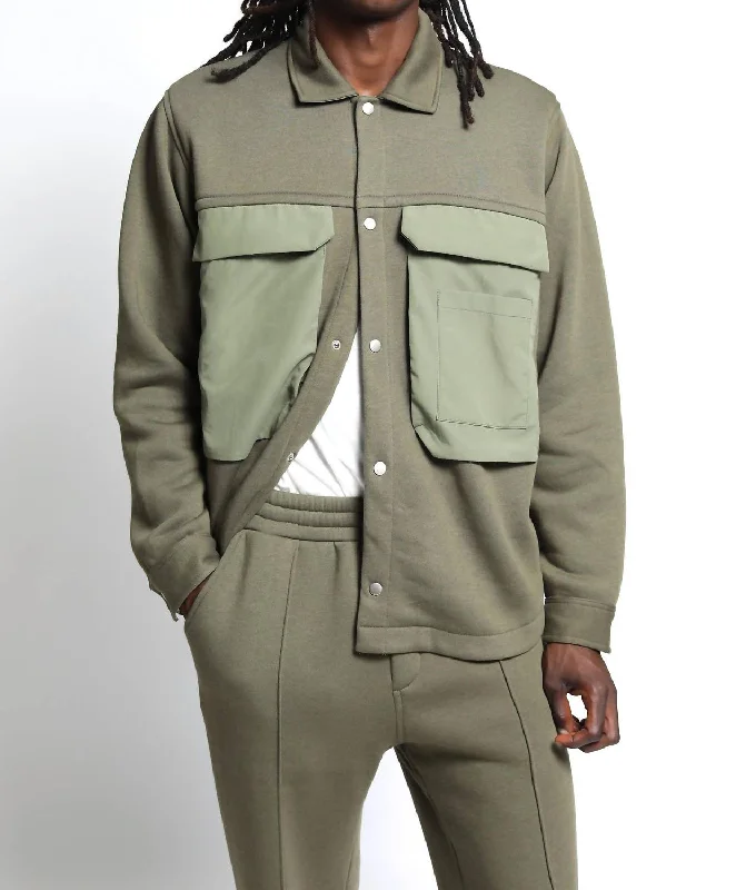 Sunnyside Brushed Terry Shacket In Army