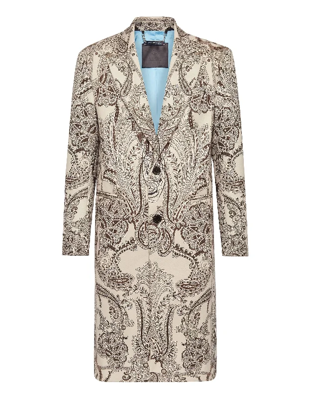 Wool Long Coat Paisley Foulard