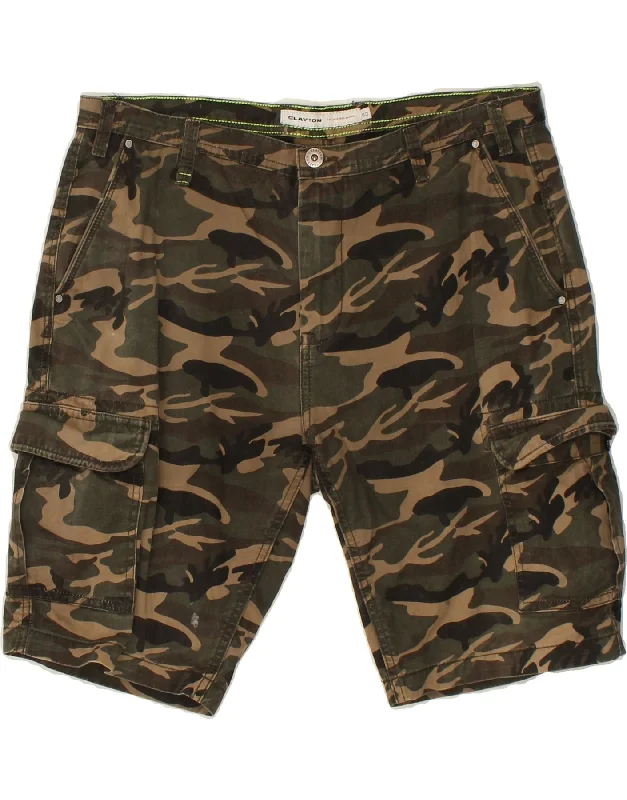 CLAYTON Mens Cargo Shorts IT 50 Large W34  Khaki Camouflage Cotton