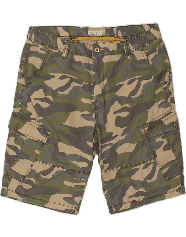 CLAYTON Mens Cargo Shorts IT 52 XL W36  Khaki Camouflage Cotton