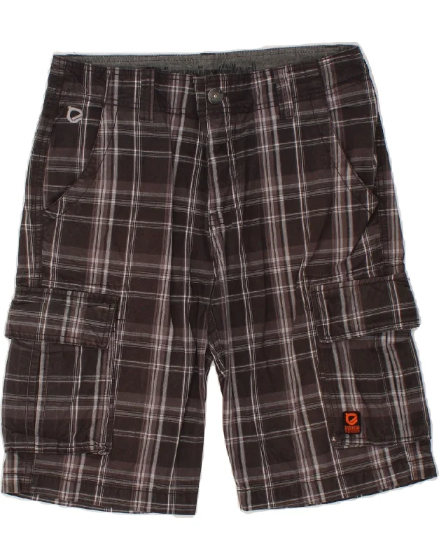 CLOCK HOUSE Mens Cargo Shorts W30 Medium  Grey Check Cotton