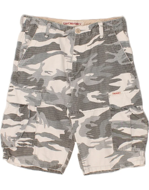 CROSSBY Mens Cargo Shorts W30 Medium Grey Camouflage Cotton