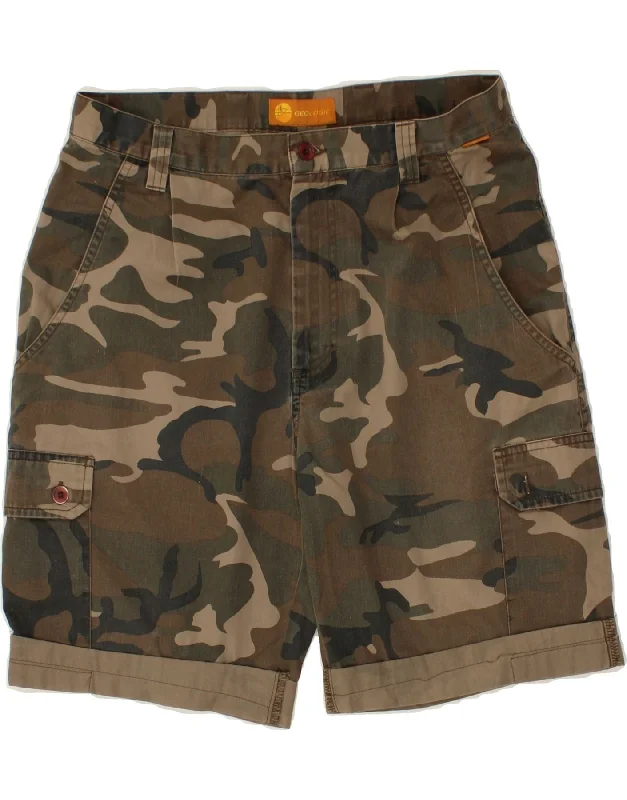 DECATHLON CREATION Mens Cargo Shorts W32 Medium Khaki Camouflage Cotton