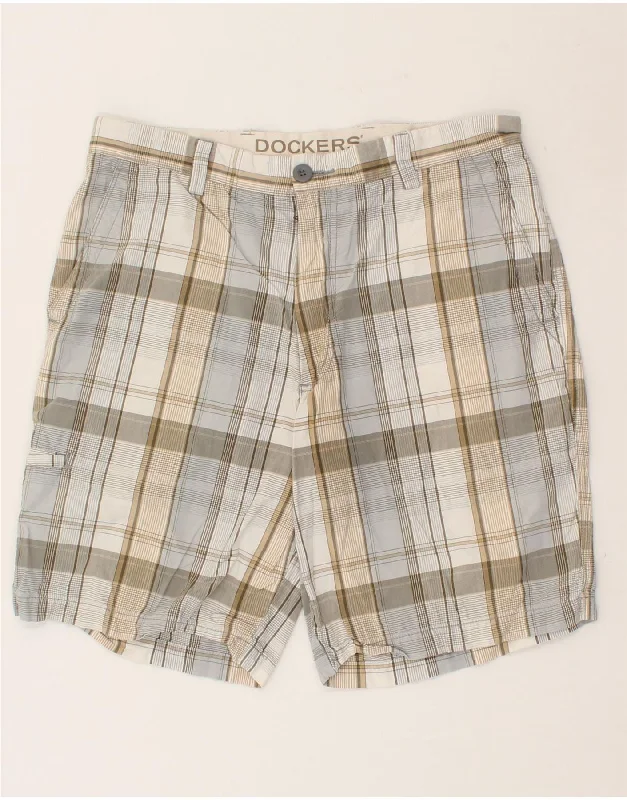 DOCKERS Mens Cargo Shorts W34 Large  Grey Check Cotton