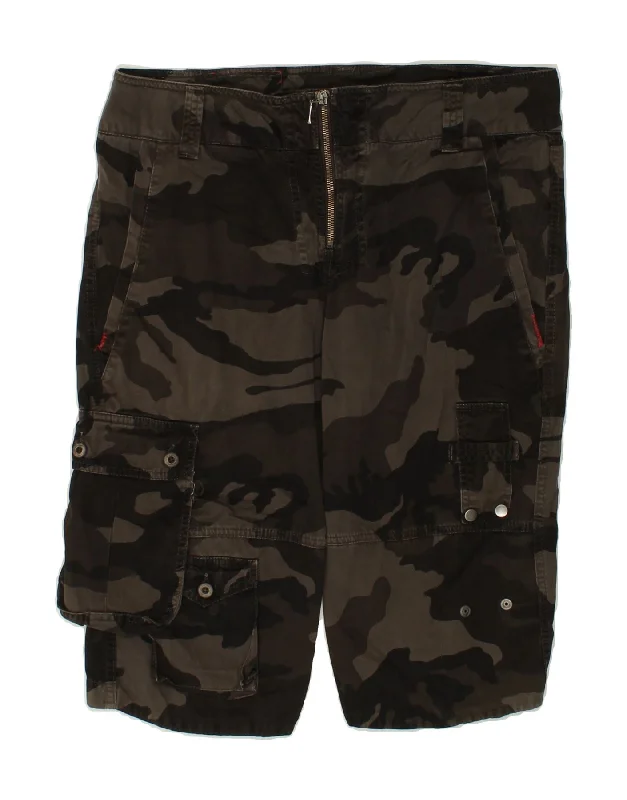 DONDUP Mens Cargo Shorts W30 Medium Grey Camouflage Cotton