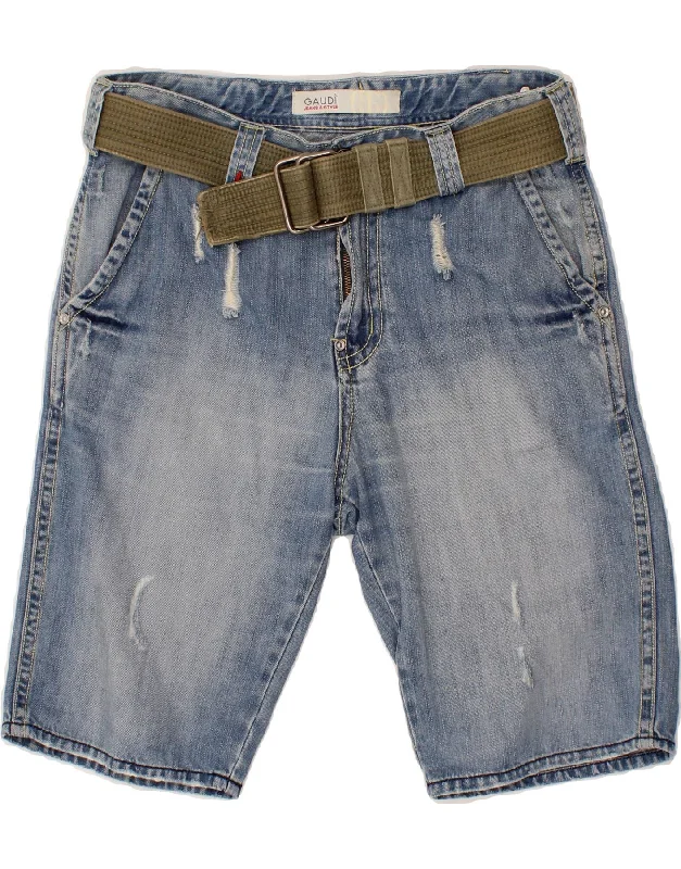 GAUDI Mens Distressed Denim Shorts IT 48 Medium W36 Blue Cotton