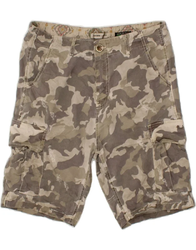 GIANNI LUPO Mens Distressed Cargo Shorts W32 Medium Grey Camouflage Cotton