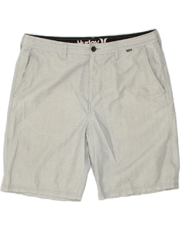 HURLEY Mens Chino Shorts W38 XL Grey Chevron Polyester