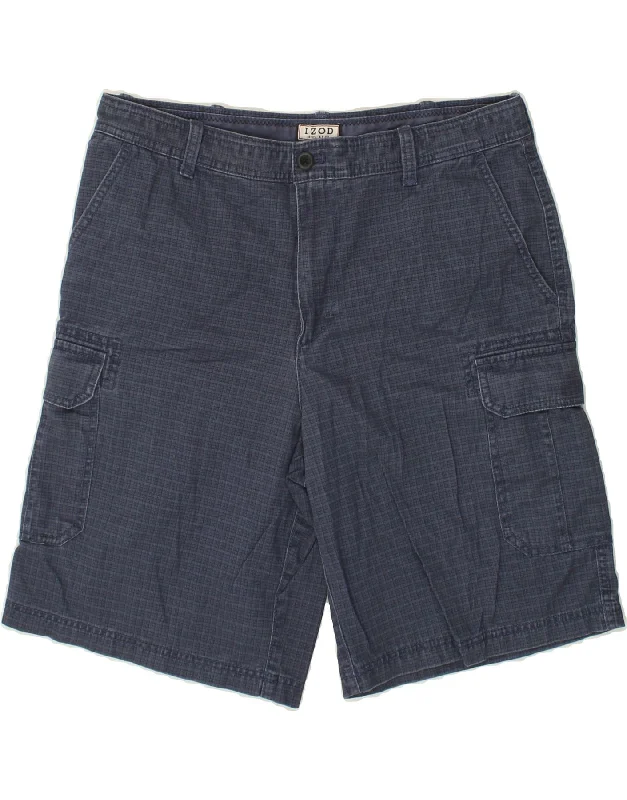 IZOD Mens Cargo Shorts W34 Large  Navy Blue Check Cotton