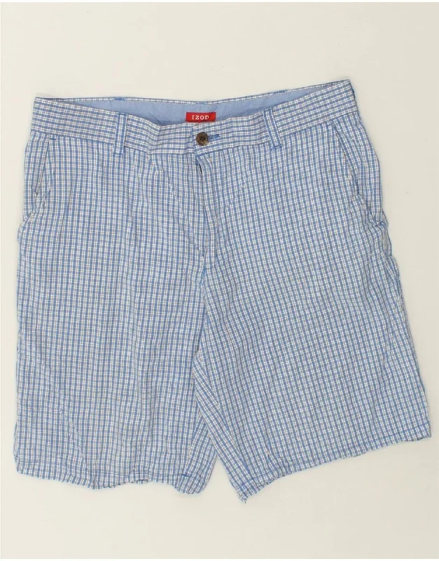 IZOD Mens Chino Shorts W34 Large Blue Check Cotton