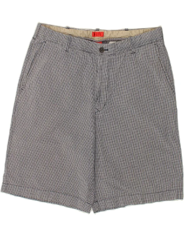 IZOD Mens Chino Shorts W36 Large  Navy Blue Check Cotton