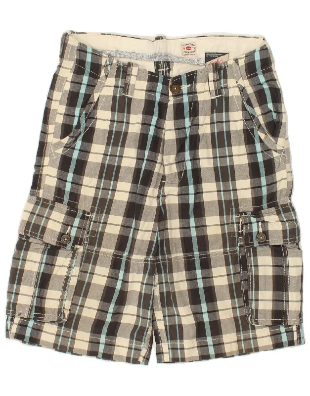 JACK & JONES Mens Cargo Shorts Medium W32 Grey Check Cotton