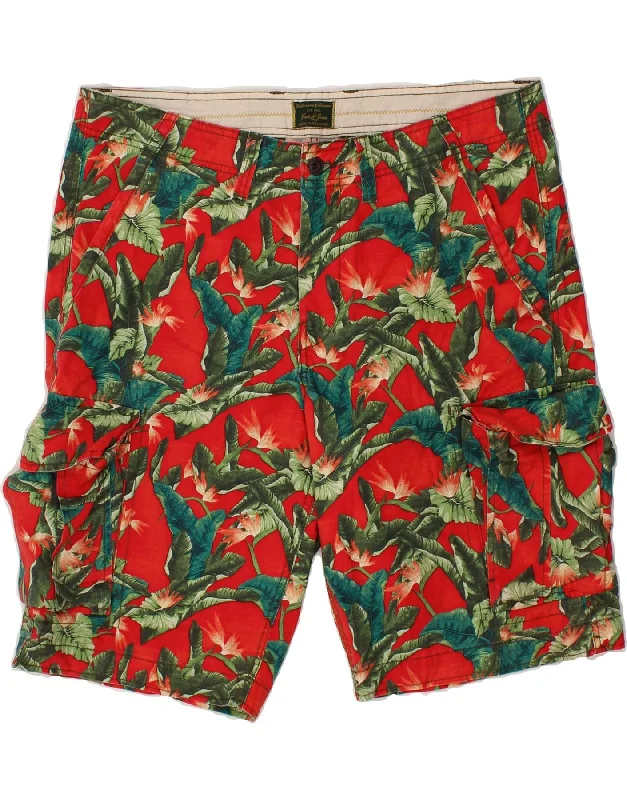 JACK & JONES Mens Cargo Shorts XL W38 Red Floral Cotton