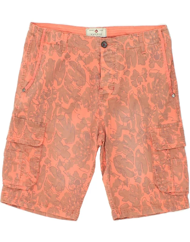 MARVILLE Mens Abstract Pattern Cargo Shorts W33 Medium  Orange Cotton