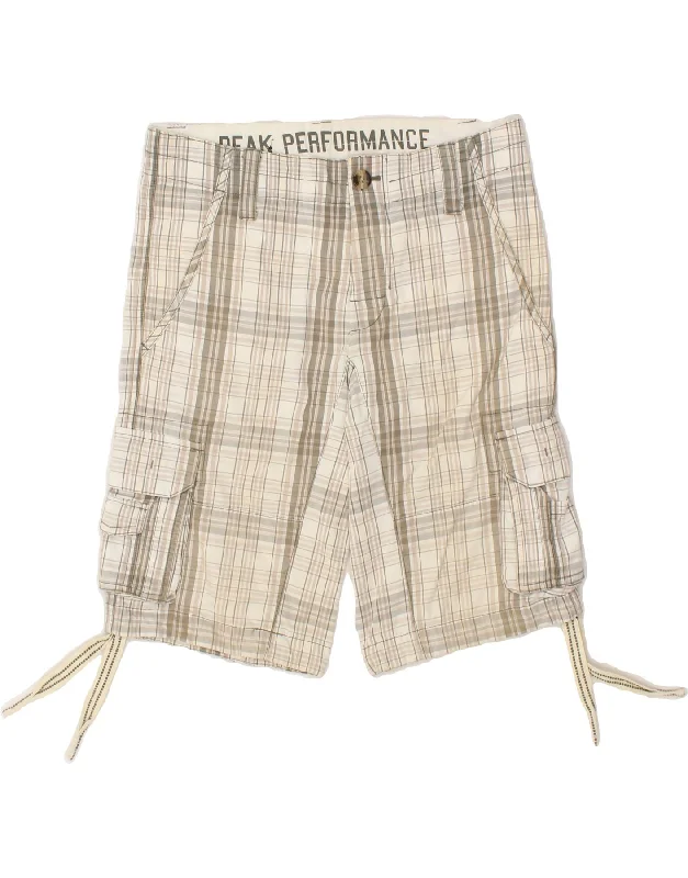 PEAK PERFORMANCE Mens Cargo Shorts W30 Medium Grey Check Cotton