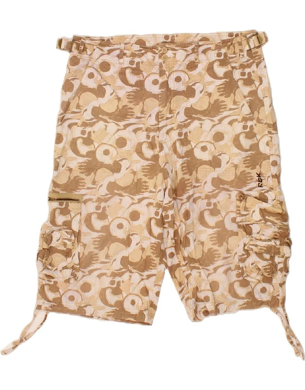 REEBOK Mens Abstract Pattern Cargo Shorts Large W38  Beige Cotton