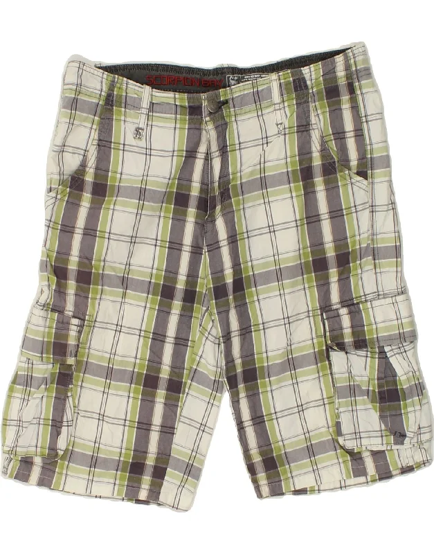 SCORPION BAY Mens Cargo Shorts W34 Large Khaki Check Cotton