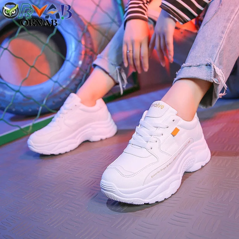 Sneakers Women Tenis Feminino 2019 Fashion Split Leather Chunky Shoes Woman Platform Sneakers Spring Autumn Women Casual Shoes