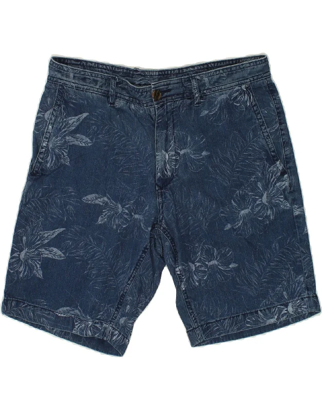 TOMMY HILFIGER Mens Denim Shorts W31 Medium Navy Blue Floral Cotton