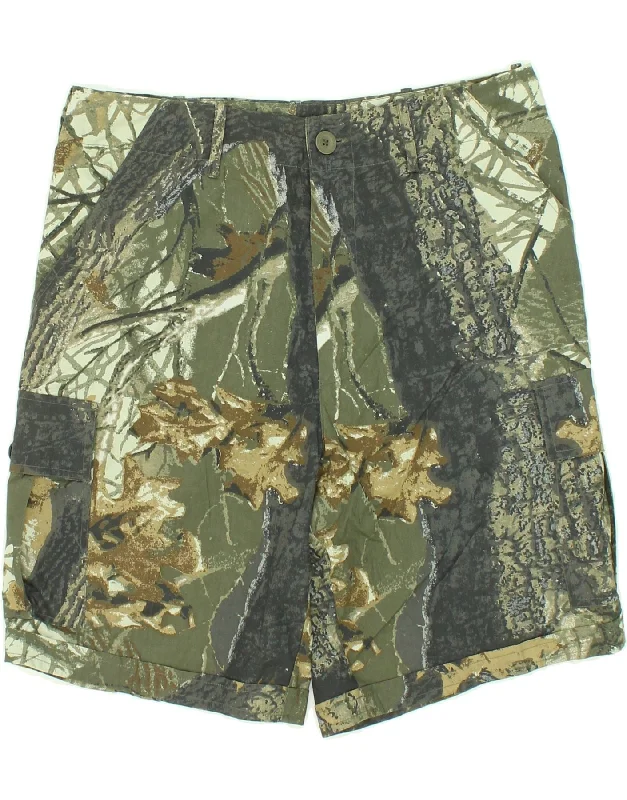 UNIVERS Mens Abstract Pattern Cargo Shorts W34 Large Green Cotton