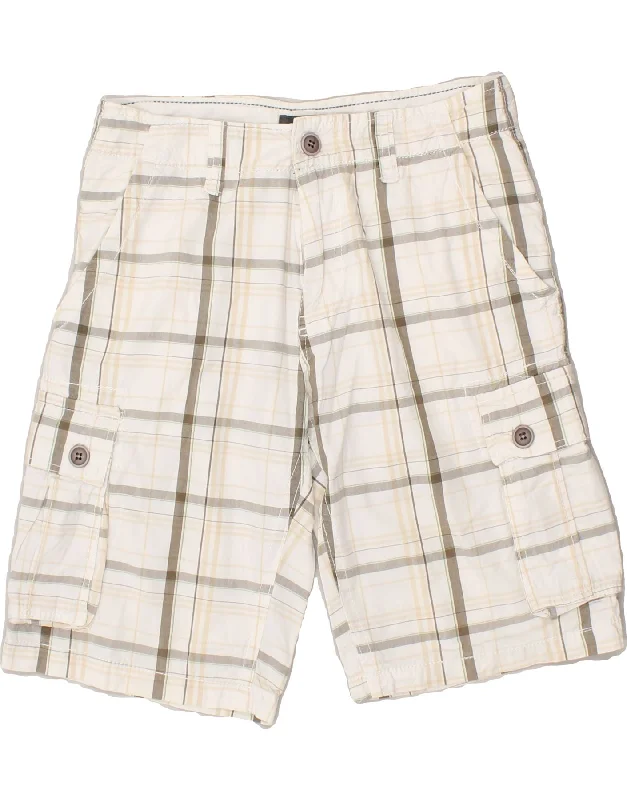 VINTAGE Mens Cargo Shorts EU 48 Medium W32  Off White Check Cotton