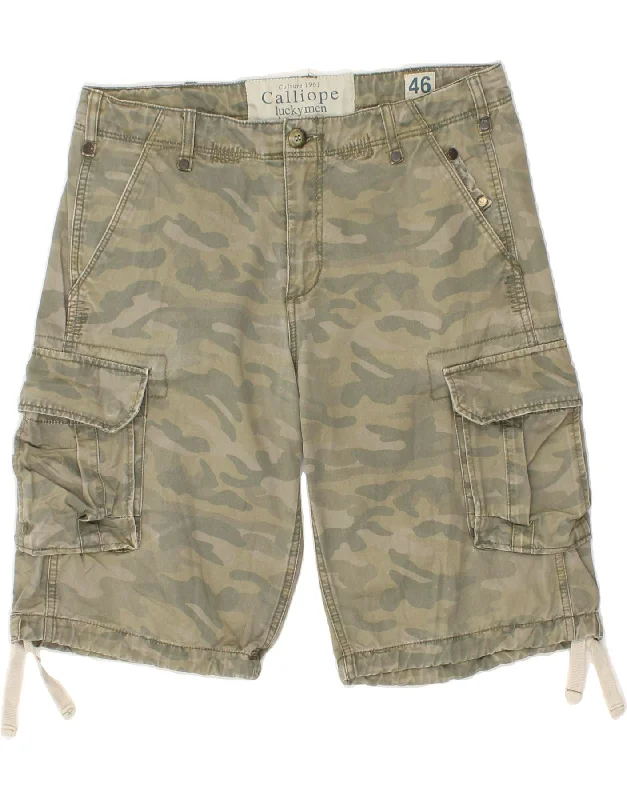 VINTAGE Mens Cargo Shorts IT 46  Small W30  Khaki Camouflage Cotton