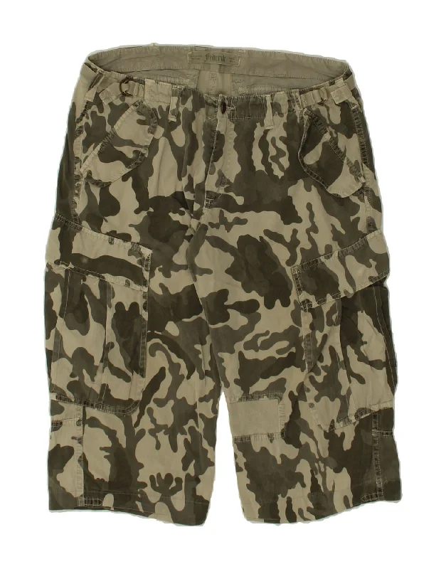 VINTAGE Mens Cargo Shorts IT 48 Medium W36  Khaki Camouflage Cotton