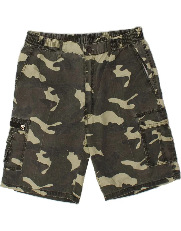 VINTAGE Mens Cargo Shorts W34 Large Khaki Camouflage Cotton