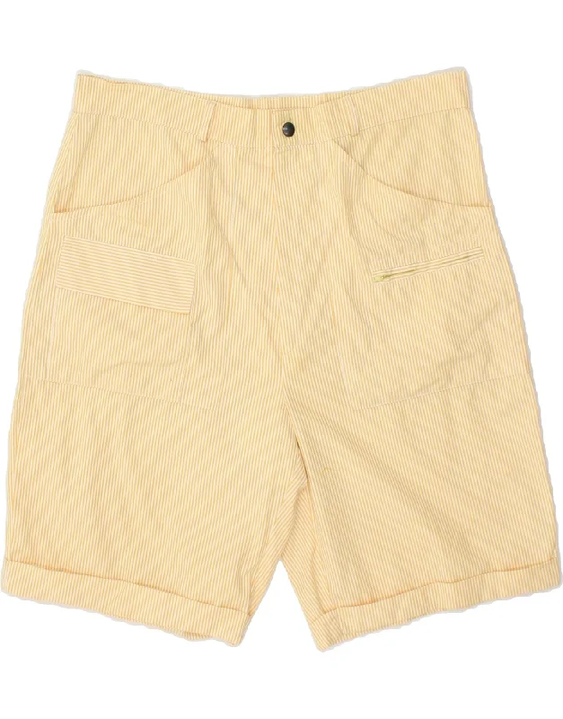 VINTAGE Mens Casual Shorts IT 50 Large W34 Yellow Pinstripe Cotton