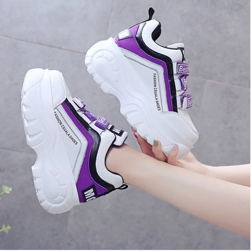 Women Chunky Sneakers 2019 Fashion Platform Sneakers Ladies Brand Wedges Casual Shoes For Woman Leather Sports Dad Shoes 7cm