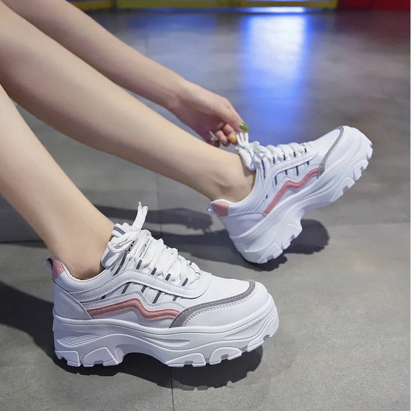 Women Chunky Sneakers Fashion Platform Sneakers White Ladies Brand Designer Casual Shoes Woman Leather Sports Dad Shoes Female 6