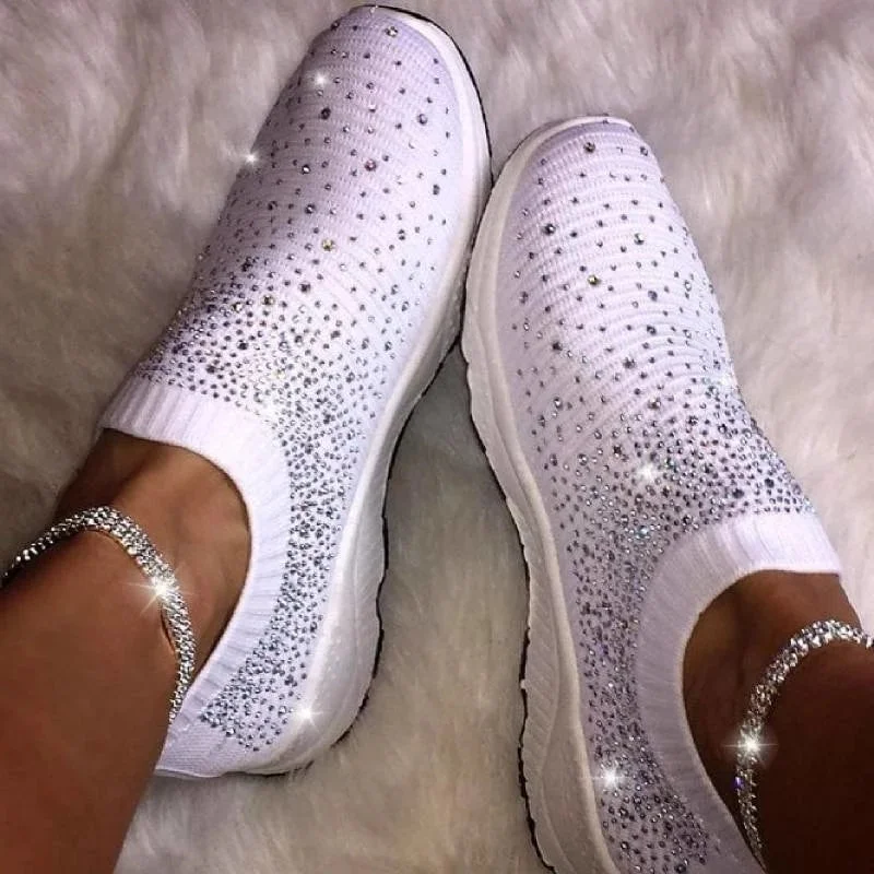 Women shoes Sneakers Shiny Sock shoes woman  Comfortable Casual Loafers Shoes Slip On Female Vulcanize Shoes