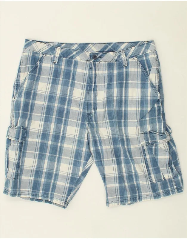 WRANGLER Mens Cargo Shorts W38 XL Blue Check Cotton